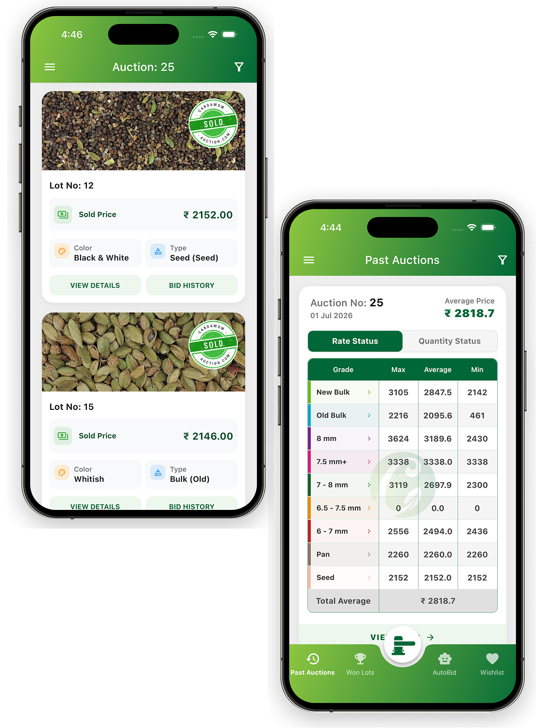Cardamom Auction Authentic App Interface